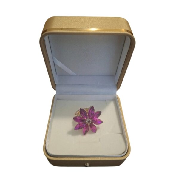 Fuchsia & Black Rhinestone Flower Rings - Picture 4 of 4